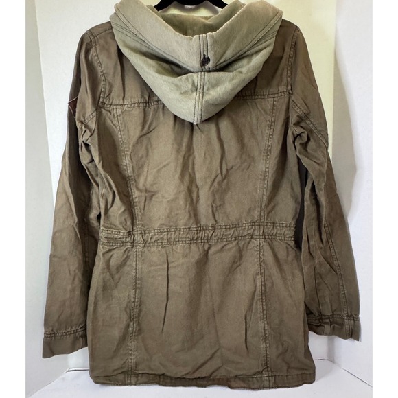 VTG‎ Hollister Utility Chore Jacket L Hood Army Green Zip Button Y2K Grunge - Picture 2 of 16